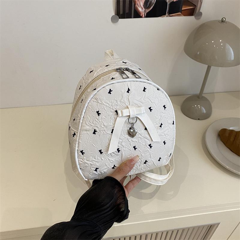 

New girl bow seersucker sweet shoulder small bag backpack girls portable small bag small fresh белый