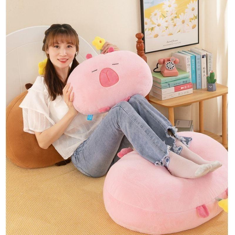 Adorable Plush Capybara Pillow Soft Water Pig Sofa Bed Headrest Perfect Gift For Girls