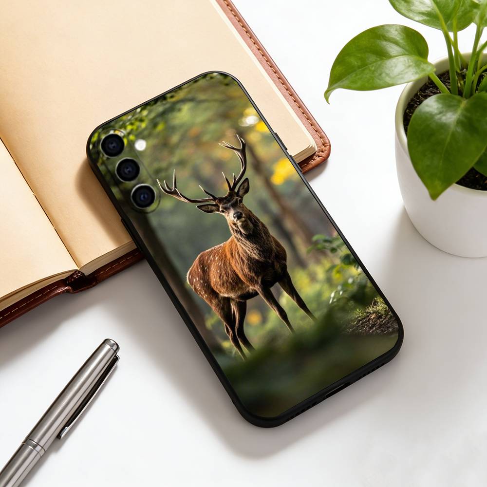 Deer  Phone Case Black Silicone Soft For Samsung Galaxy A73,A72,A71,A70,A53,A52,A51