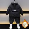 Steppanzug für Jungen, Winteranzug für Kinder, einfarbig, dick, mit Baumwolle gefüttert, zweiteilig, Baby-Winteranzug mit Baumwolle gefüttert