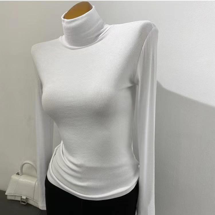 Women's Soft Ribbed Turtleneck Undershirt - Korean Style Stretch Top for Autumn/Winter