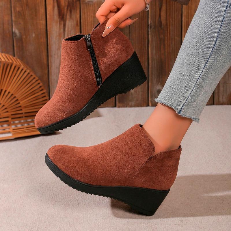 Hot Sale Women's Shoes Side Zipper Women's Boots Fashion Leopard Print Modern Boots Women New Round Toe Wedge Ankle Boots