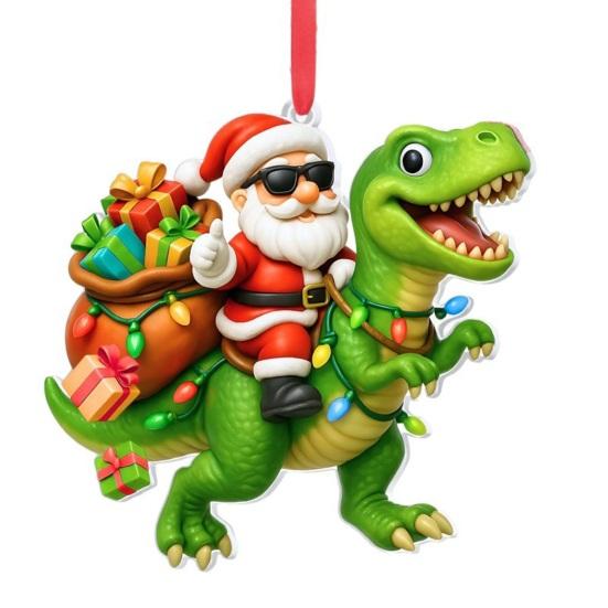 

Santa Riding Dinosaur Ornament Funny Santa Claus Acrylic Hanging Decoration Novelty Dino Christmas Tree Ornament for Kids Boys Men 1pc