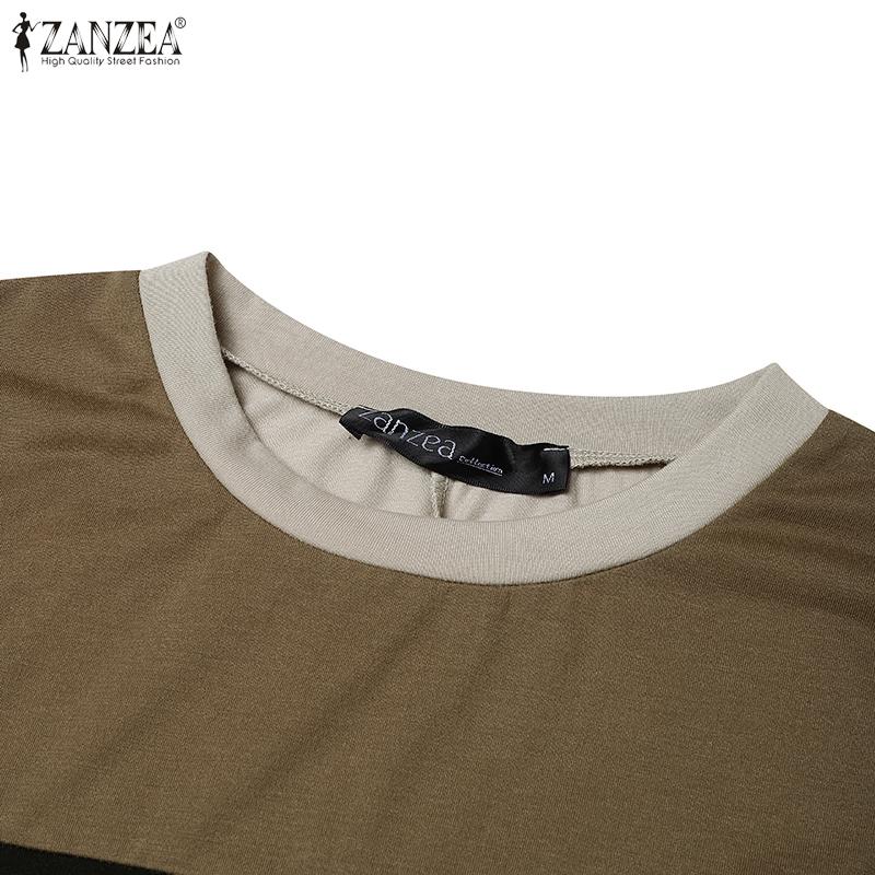 ZANZEA Women Casual Long Sleeve Loose Patchwork Long Dress