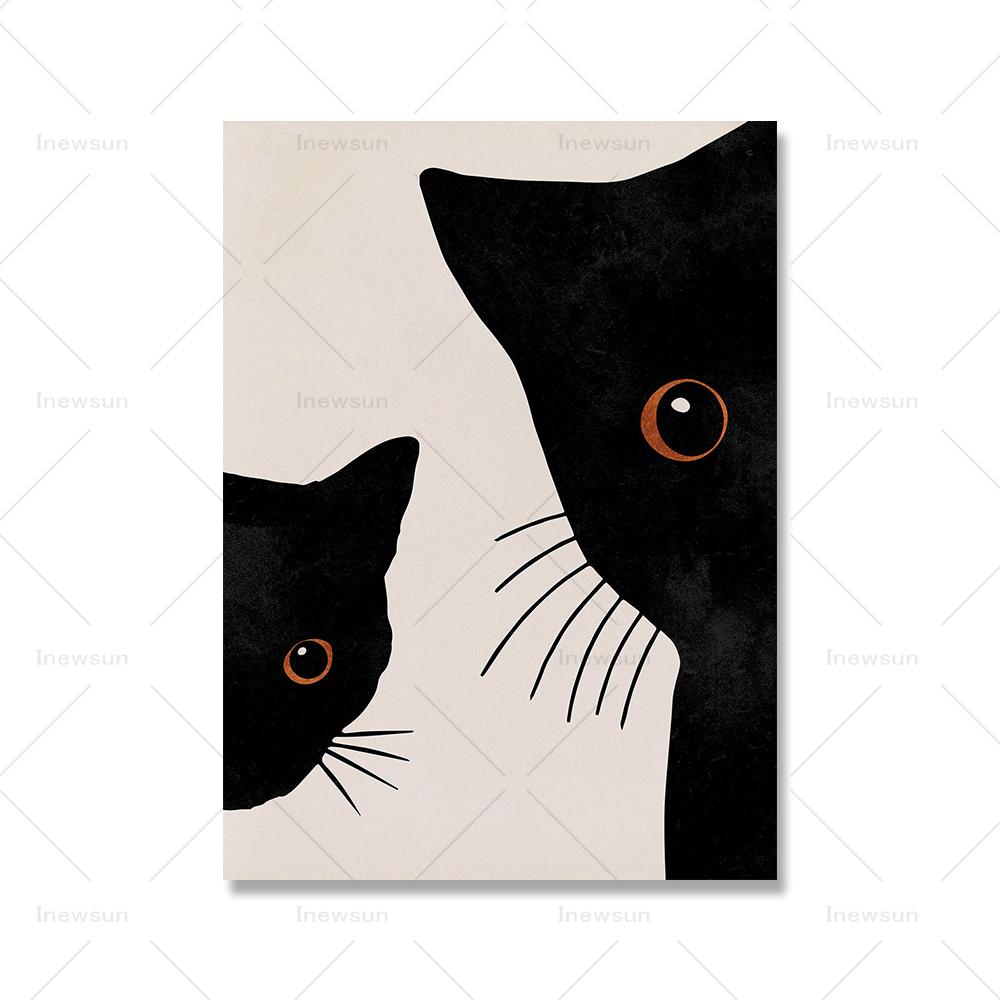 Abstract Boho Sun Bowls Black Cats Print Wall Art Nursery Decor Minimalist Neutral Cat Canvas Painting Modern Room Decor Poster