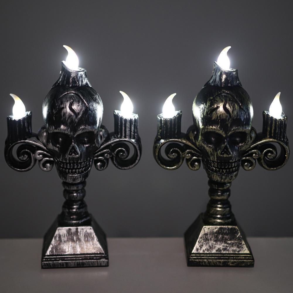 Halloween Skull Lantern Trio - LED Ghost Candle Holder Decoration