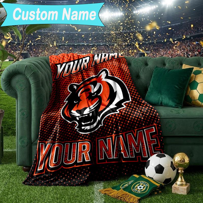 Custom Name Blanket Cincinnati-Bengals Helmet Blanket Bedding Blanket for Travel, Camping, Living Rooms, Offices, Sofas, Fan Christmas gift