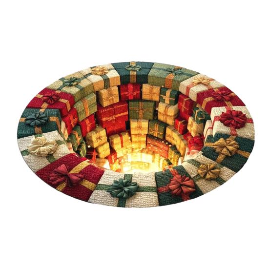 Winter Festive Room Accent Christmas Round Rug, 3D Illusion Mat, Holiday Carpet, Soft Gnome Deer Party Floor Decoration Santa House Rug for