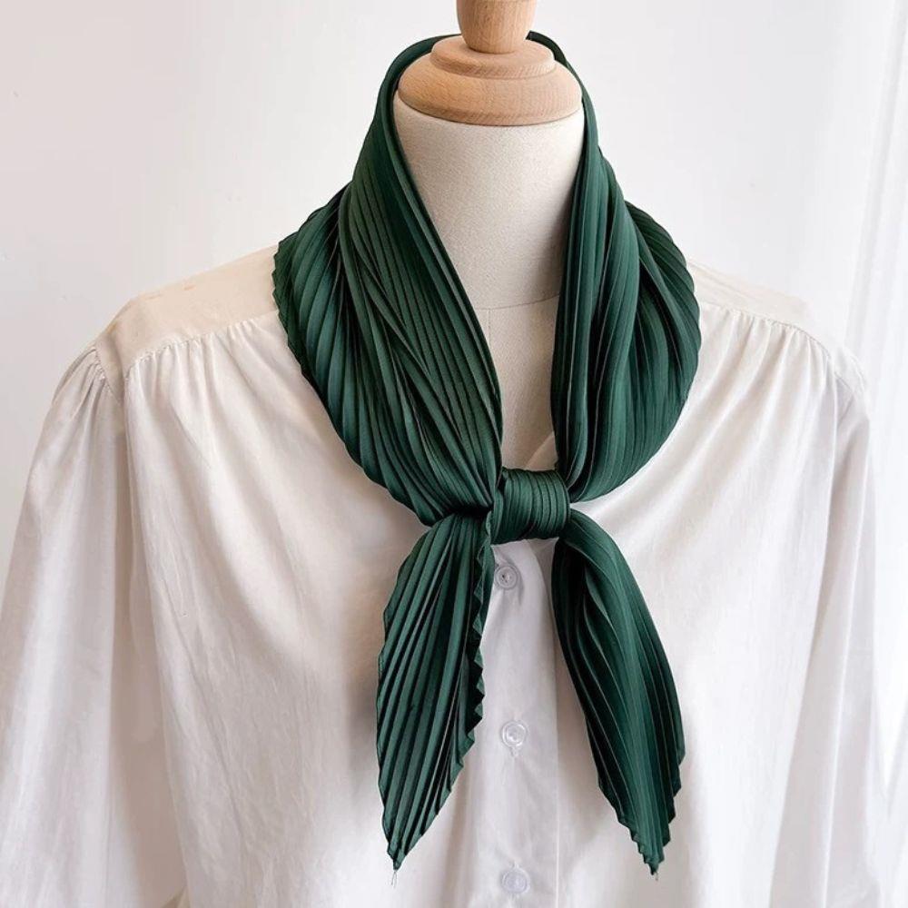 Crinkle Pleated Square Scarf Decorative Solid Color Crinkle Scarf Shawl Women Hijab Neckerchief Headscarf Thin Hair Tie Band