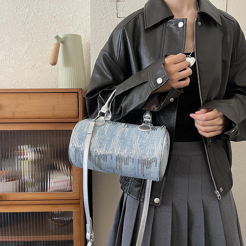 Sequin Handbag Summer Women's New Trend Fashion Simple Solid Color Pillow Bag Shoulder Messenger Bag