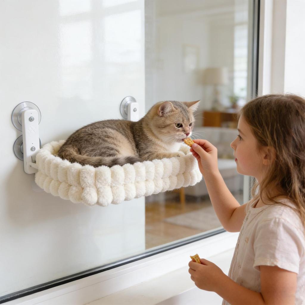 Cat Window Hammock Suction Cup Foldable Detchable Bed Double-Sided Plush Window Hammock For Cats Inside For Indoor Pet Glass