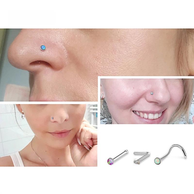 Personalized 316L Stainless Steel Opal Nose Stud Piercing with White Stone