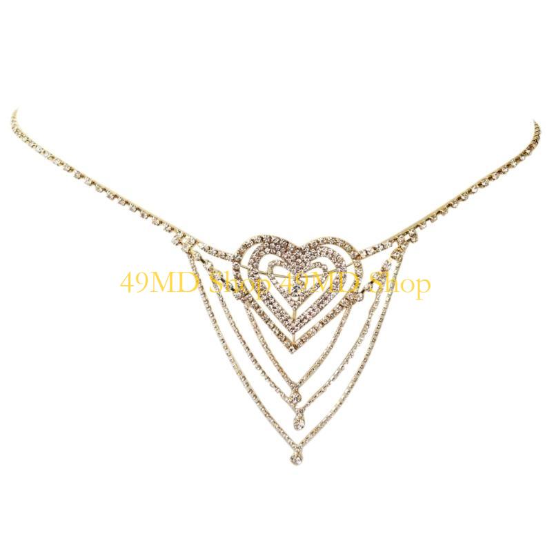 49MD Single Layer Tassels Body Chain Artificial Rhinestones Waist Belt for Photography