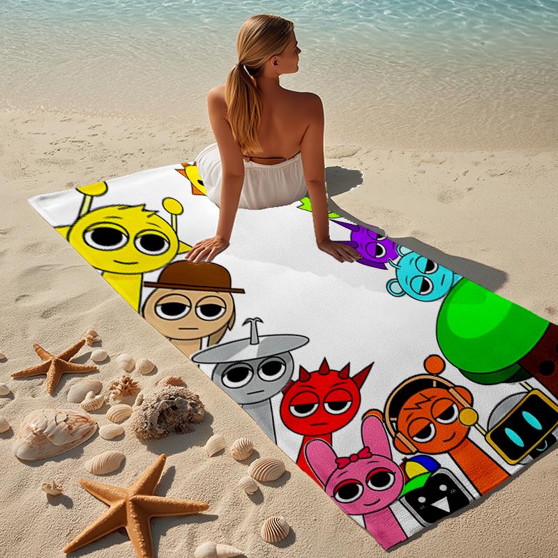 proof beach towel with a Sprunki7 pattern - soft,absorbent,quick-drying,machine washable - perfect for swimming,camping,bathing