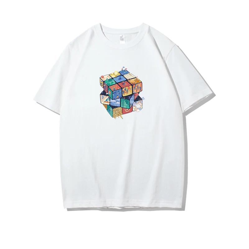 Summer Original Rubik's Pattern Printed 100% Cotton Men And Women Clothing for Casual T Shirt Fashion Trend T-Shirt