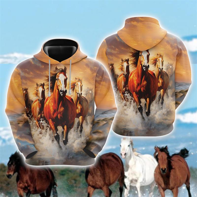 Animal Horse 3D Print Hoodies Men Women Oversized Fashion Casual Sweatshirts Male Hooded Pullovers Tracksuit Men's Clothing