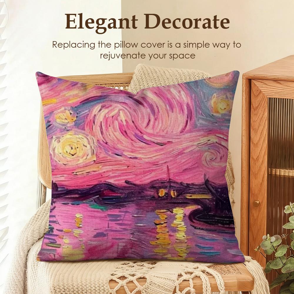 Color Van Goghs Starry Night Cushion Cover Natural Linen Organic Fabric DoubleSided Printing Sofa Home Decor Gift Pillow Case