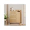 Meuble À Chaussures En Rotin Massif - 3 Portes Battantes Et 1 Tiroir Dimensions : L90/H125/W17cm