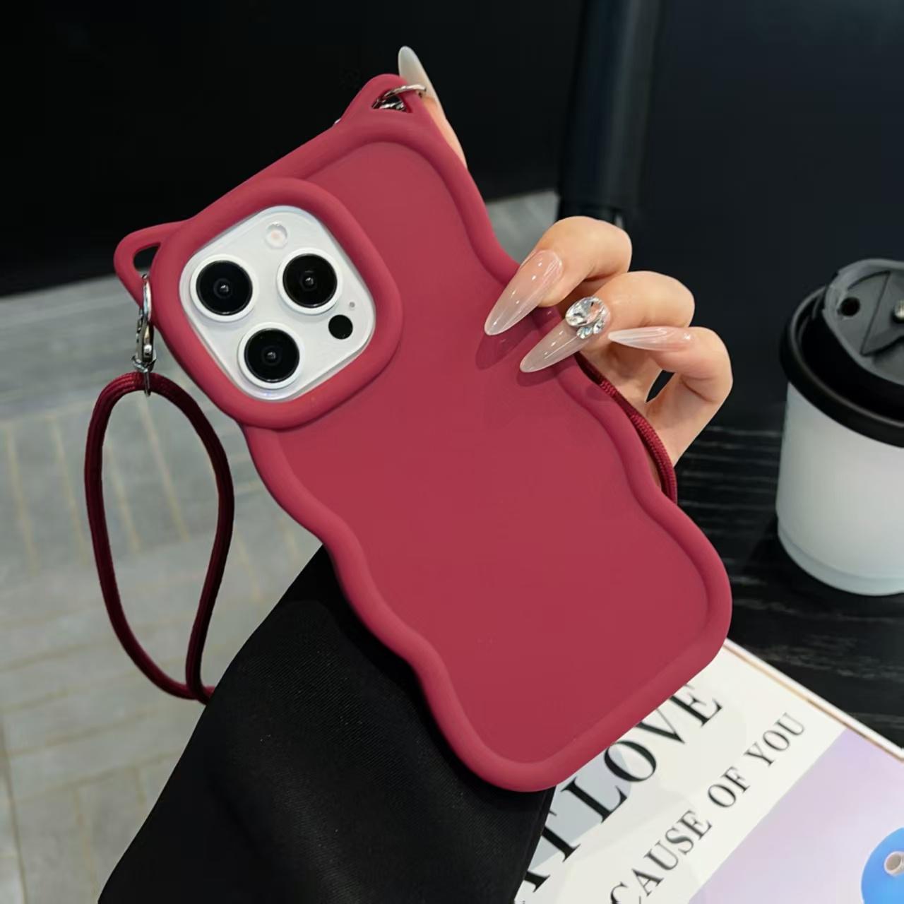 

For Xiaomi Redmi Note15 Pro 8 9 10 11 12 13 14 Plus 4G 5G 9S 10S 11S 12S 14S 3D Cat Ear crossbody Strap Waves Phone Coverr Redmi note 15 Pro 4G&Case & Strap винный