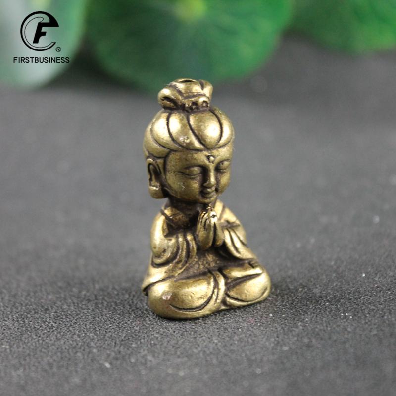 Mini Buddha Guan Yin in Ottone Massiccio Piccoli Ornamenti Statuetta di Buddha in Rame Vintage Mini Statue Figure Artigianato Decorazioni da Scrivania per la Casa