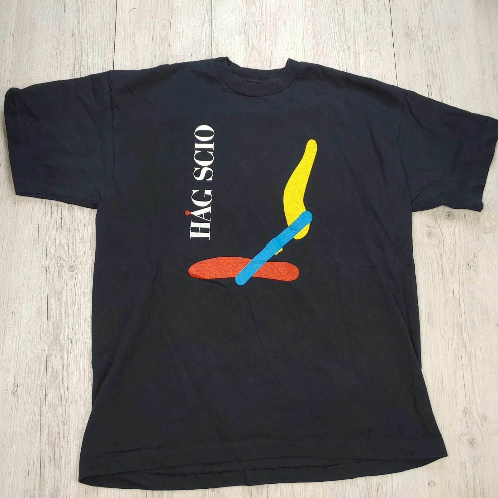 

Hag Scio Crewneck Graphic 100% Cotton T-shirt Mens Tees Top Short Sleeve Mens Black Streetwear Cotton XL
