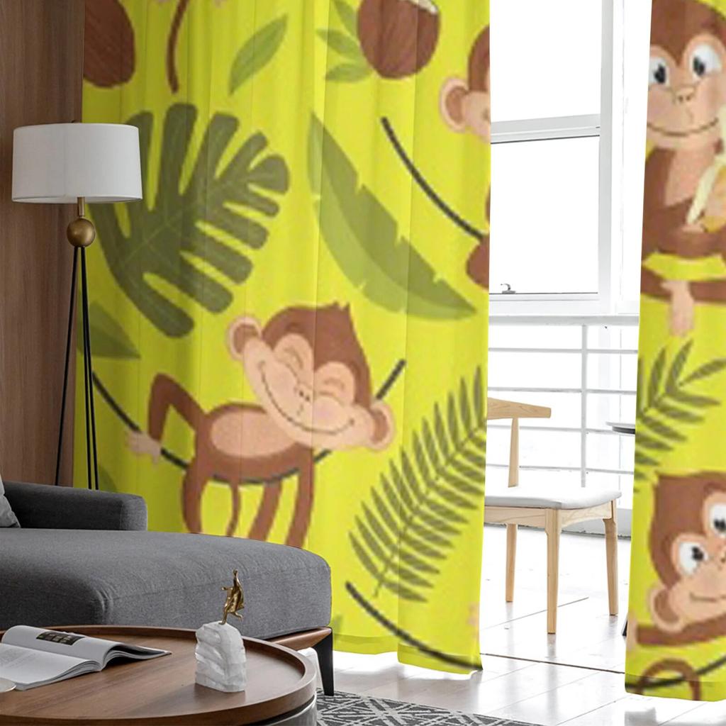 Małpa na żółtym tiulu Przezroczyste zasłony okienne do salonu Sypialnia Nowoczesne zasłony szyfonowe woalowe organzowe Dekoracyjne zasłony