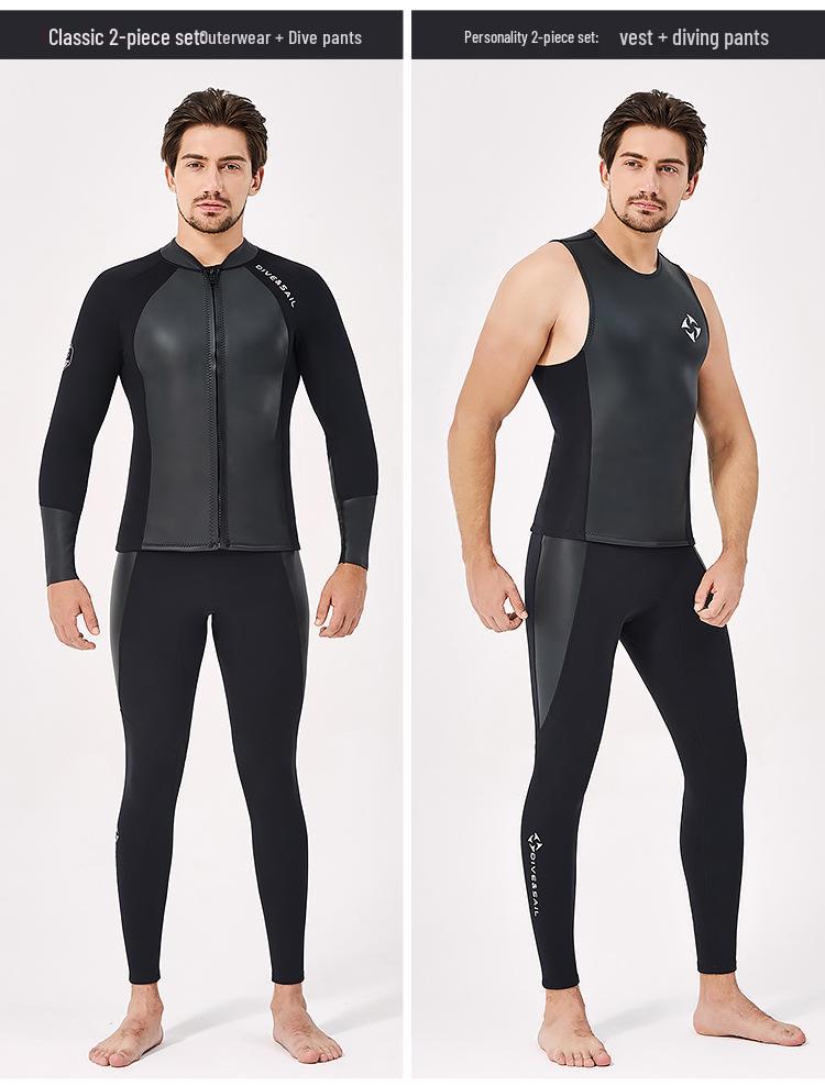 2MM Wetsuit Set: Split Long Sleeve Top & Diving Pants for Cold Protection, Snorkeling, Sailing & Surfing
