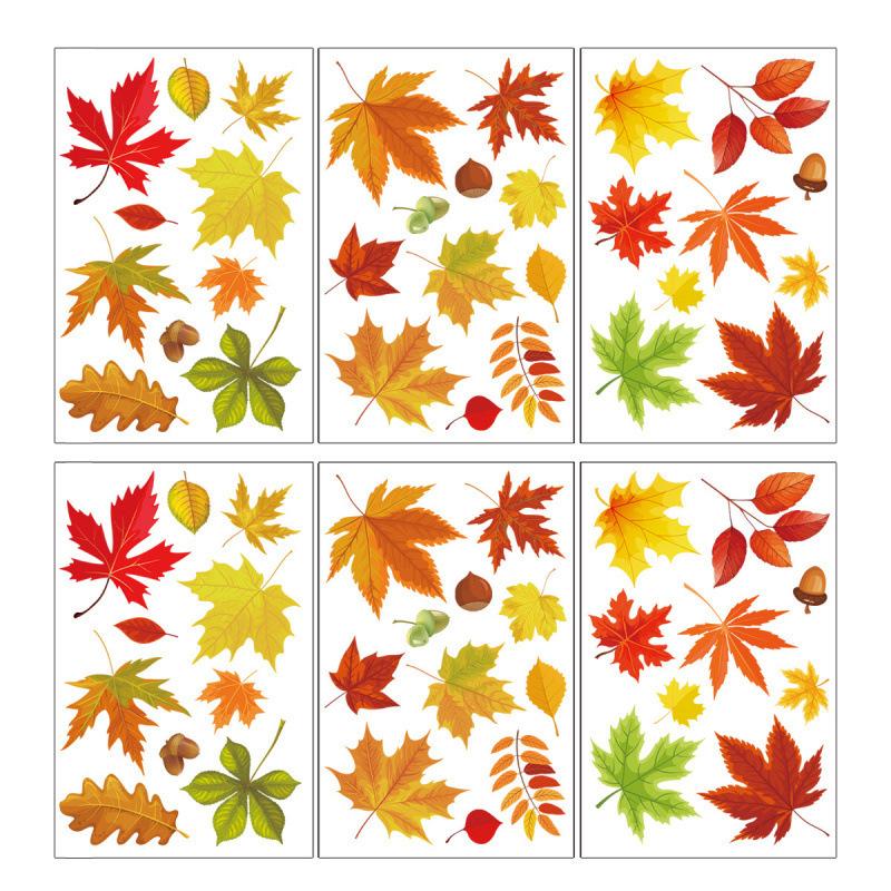 Autumn Deciduous Maple Leaf Window Stickers Thanksgiving Stickers Autumn Party Home Decoration Glass Doors And Windows Stickers Self-Adhesive