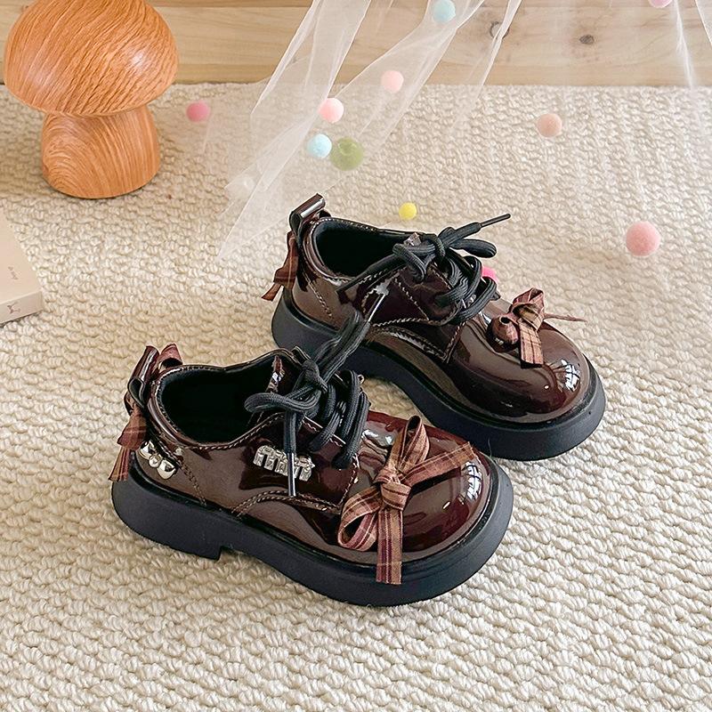 

Girls Solid Color Leather Shoes2026Spring and summer rhinestone plaid bowknot college style single shoes, British style leather shoes 26Inner Length15.7cm вино красного