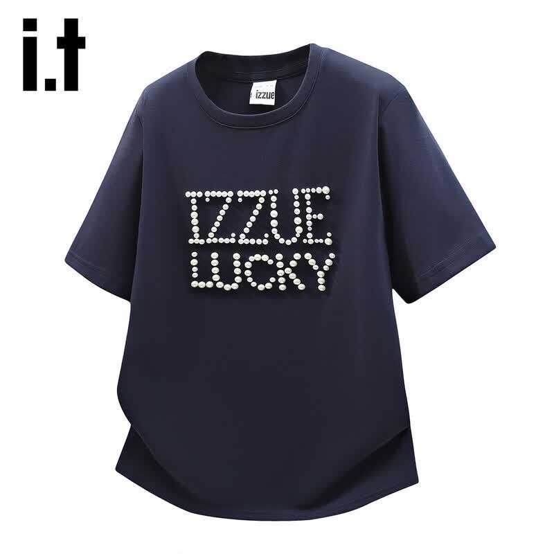 IZZUE IT Women s Pearl Letter Loose Fit T-Shirt One Size