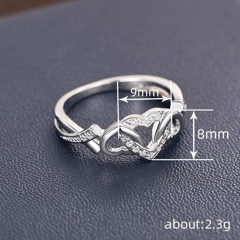 Huitan Aesthetic Heart Linked Heart Ring for Women Wedding Anniversary Elegant Lovely Accessories Inlaid Shiny CZ Chic Jewelry