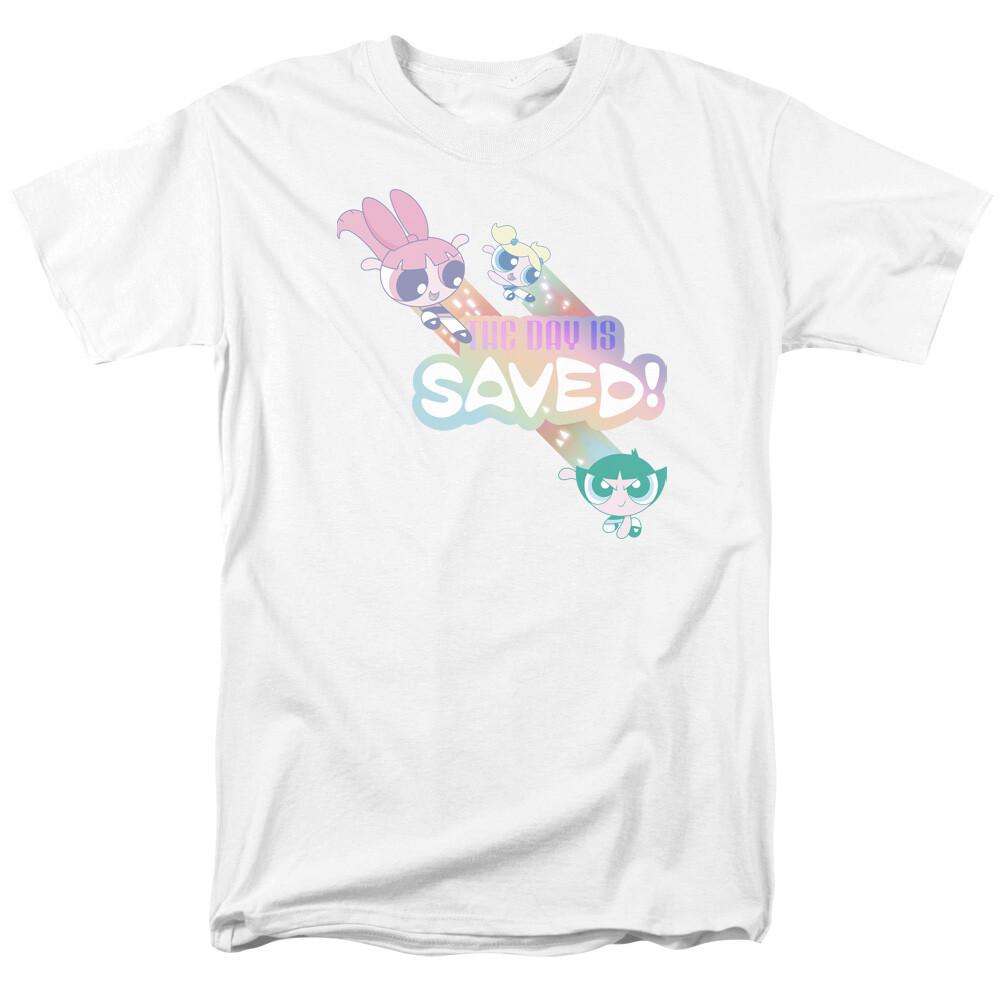 Powerpuff Girls The Day Is Saved T Shirt Mens Licensed Cartoon Merchandise White XL