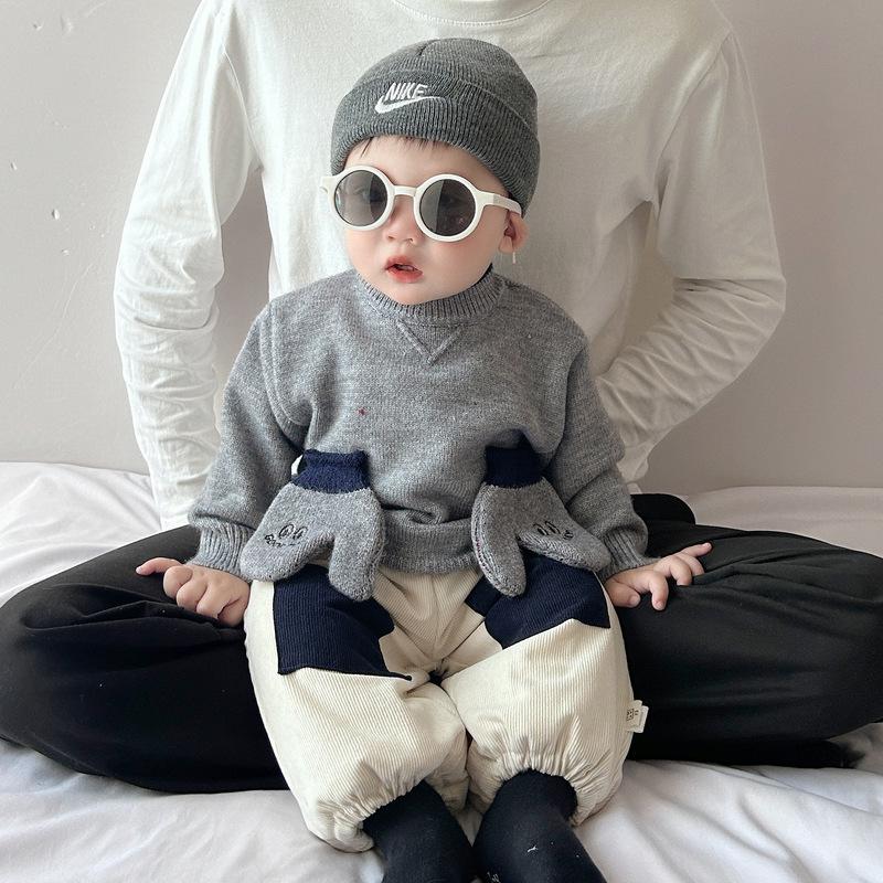 Boys Knitted Sweater Autumn And Winter New Baby Pullover Sweater Small Gloves Round Neck Children Loose Foreign Style