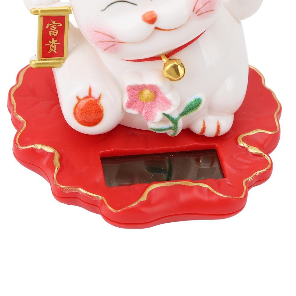 ABS Solar Waving Cat Ornament White Solar Feng Shui Cat Figurine Office Desk Decorative Figurine