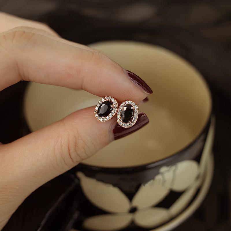 

925 Sterling Silver Inlay Zircon Black Agate Earrings for Women High Quality Exquisite Jewelry Accessories Silver