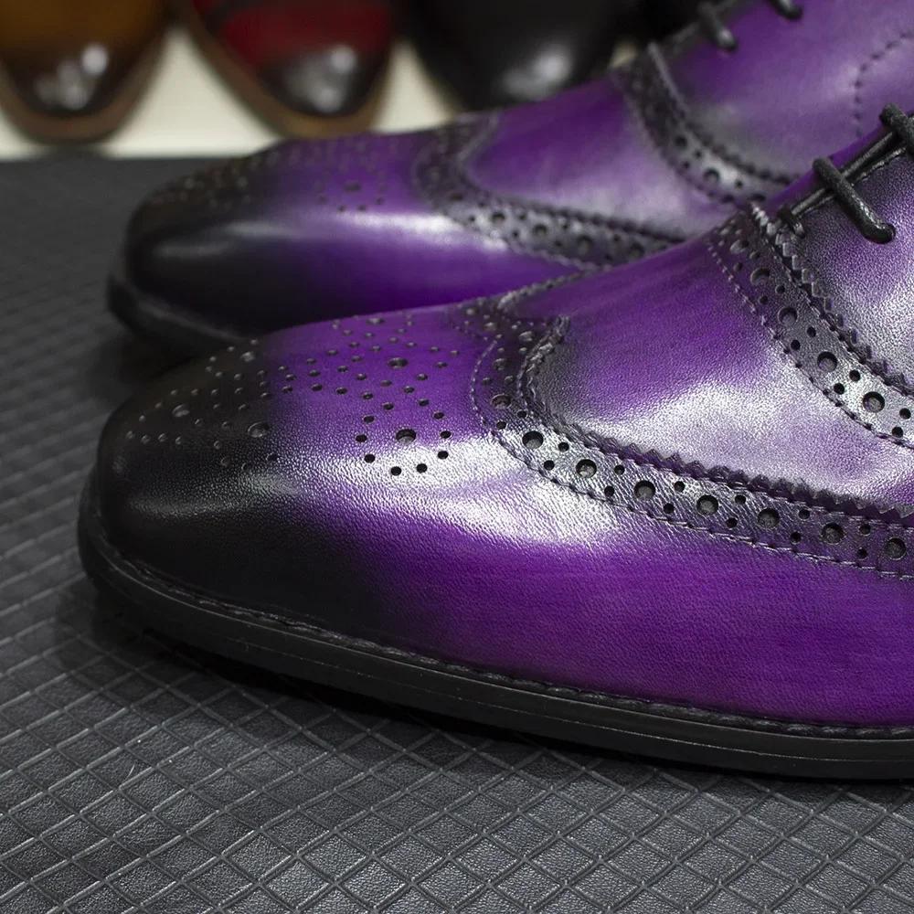 Fashion Luxury Italian Style Mens Dress Shoes Calfskin Genuine Leather Brogue Business Wedding Party Wingtip Formal Oxford Shoes for Men