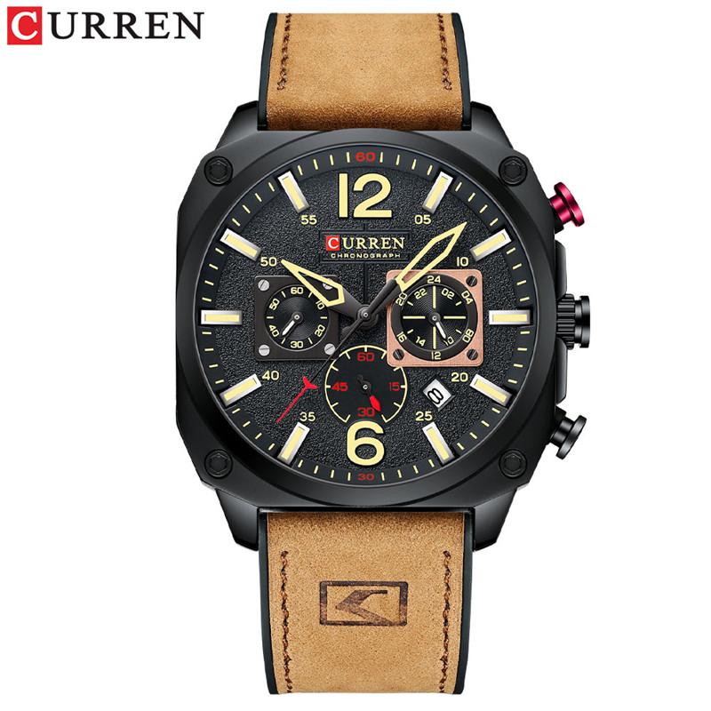 CURREN Chronograph Herren Armbanduhr Kalender Sport Herren Uhr Militär Top Marke Luxus Grau Echtes Leder Männliche Uhr Geschenk 8398