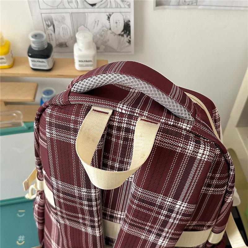 Contrast Color Plaid Backpack Women's Large Capacity Backpack Student Schoolbag