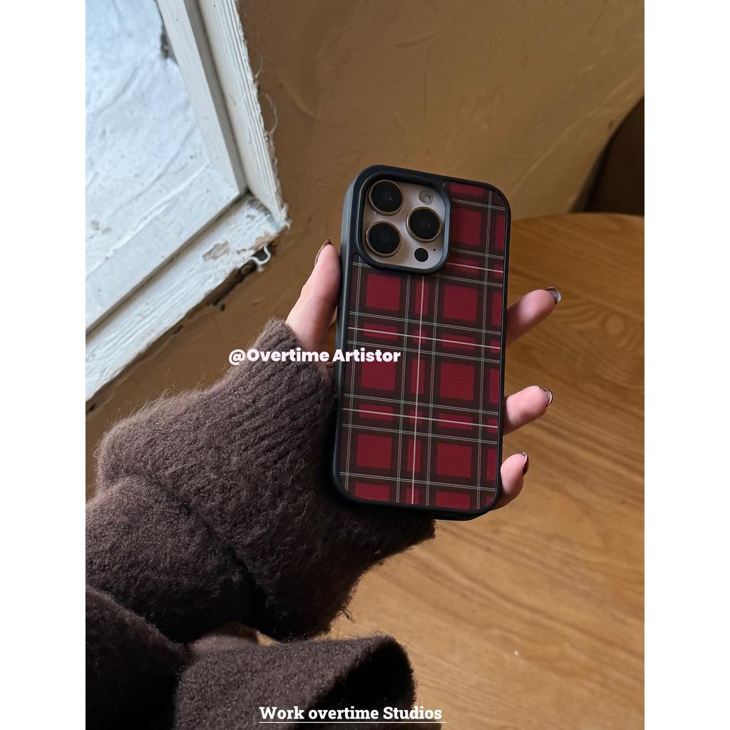 Sweet pink plaid apple 17promax mobile phone case gentle temperament ins wind Korean silver edge 16pro plaid