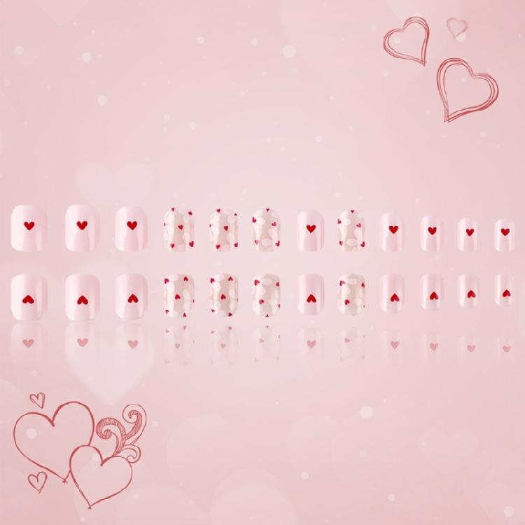 24 Pcs Short False Nail Love Heart Full Cover Stick on Nail Valentines Day Artificial Nail Press On Nail for Women
