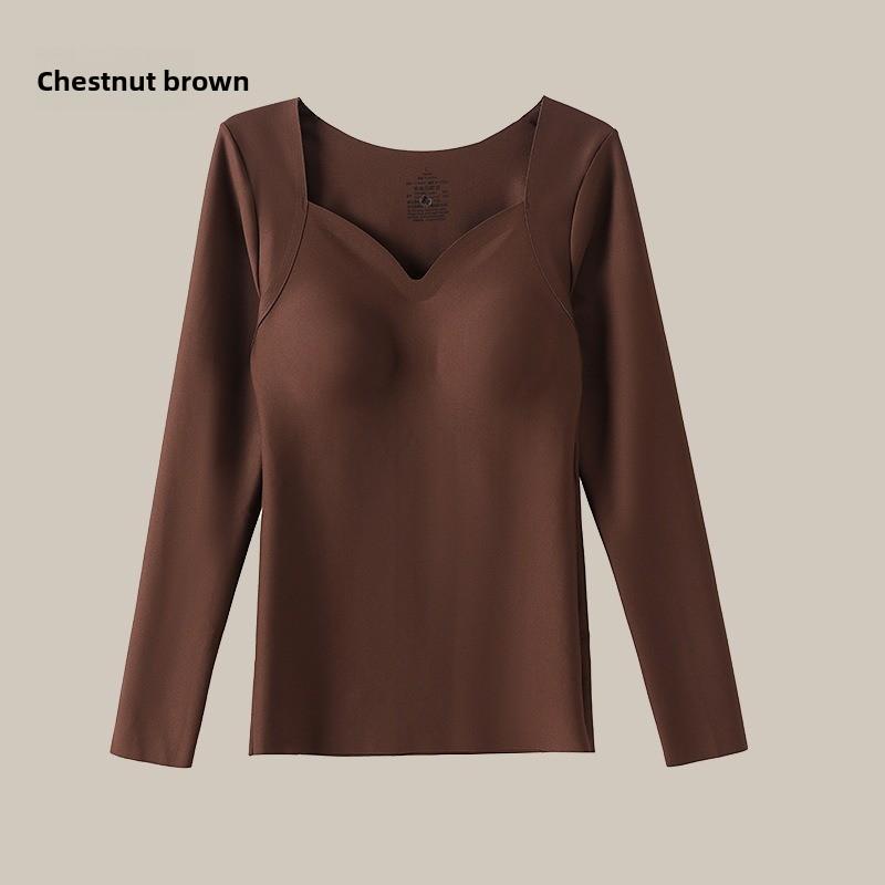 High Elasticity Seamless Base Layer Dress with Long Sleeves, Women's Seamless Inner Layer with Built-in Cup, Casual Style Top, Base Layer Shirt