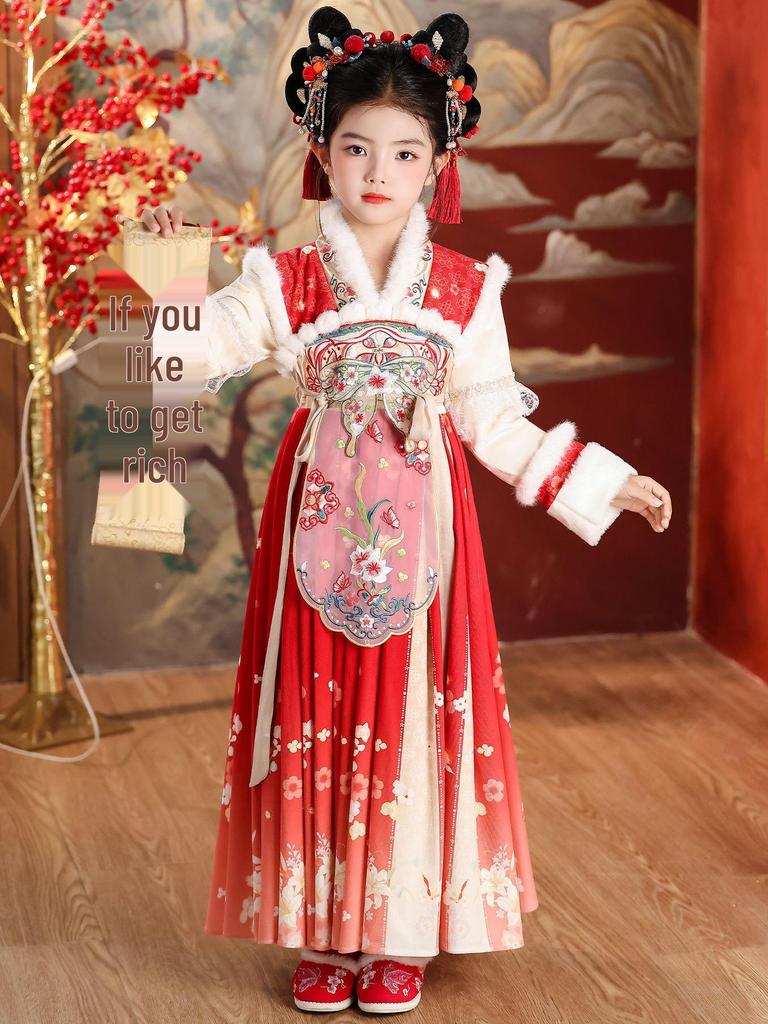 Χειμωνιάτικο Βελούδινο Φόρεμα Hanfu για Παιδιά: Νέο Έτος Στυλ Κίνας Σουίτα Τανγκ για Κορίτσια