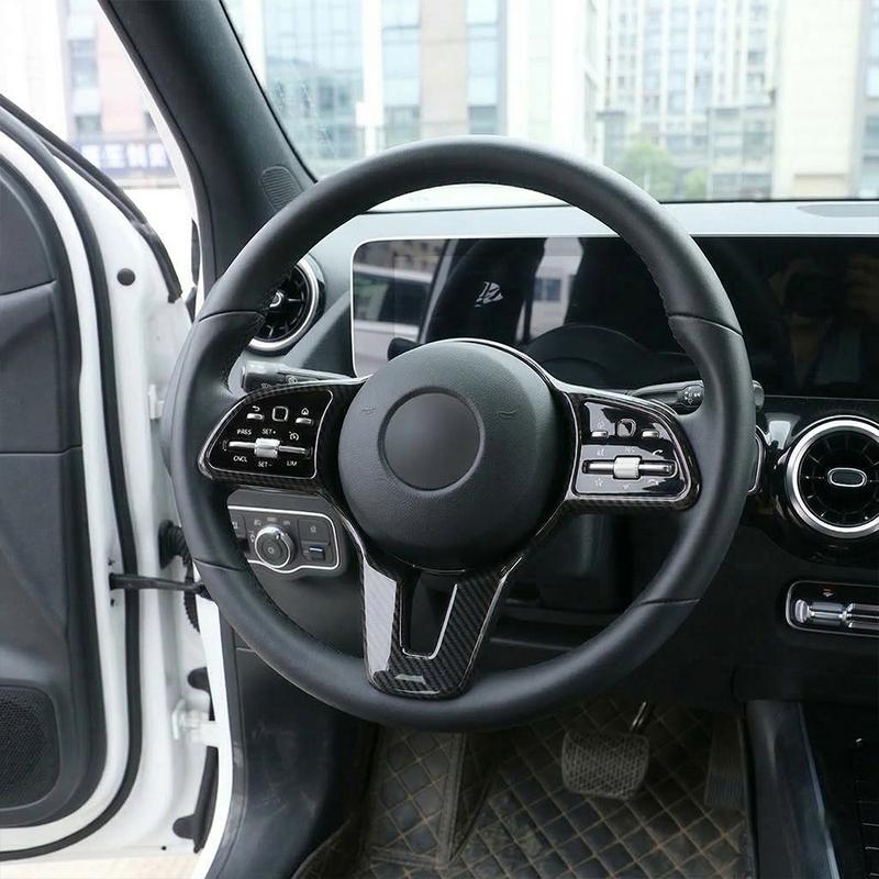 Steering Wheel Switch Panel Frame Trim Bright Black Carbon Fiber Pattern for Mercedes C E GLC GLA CLA GLS GLE Protective Cover
