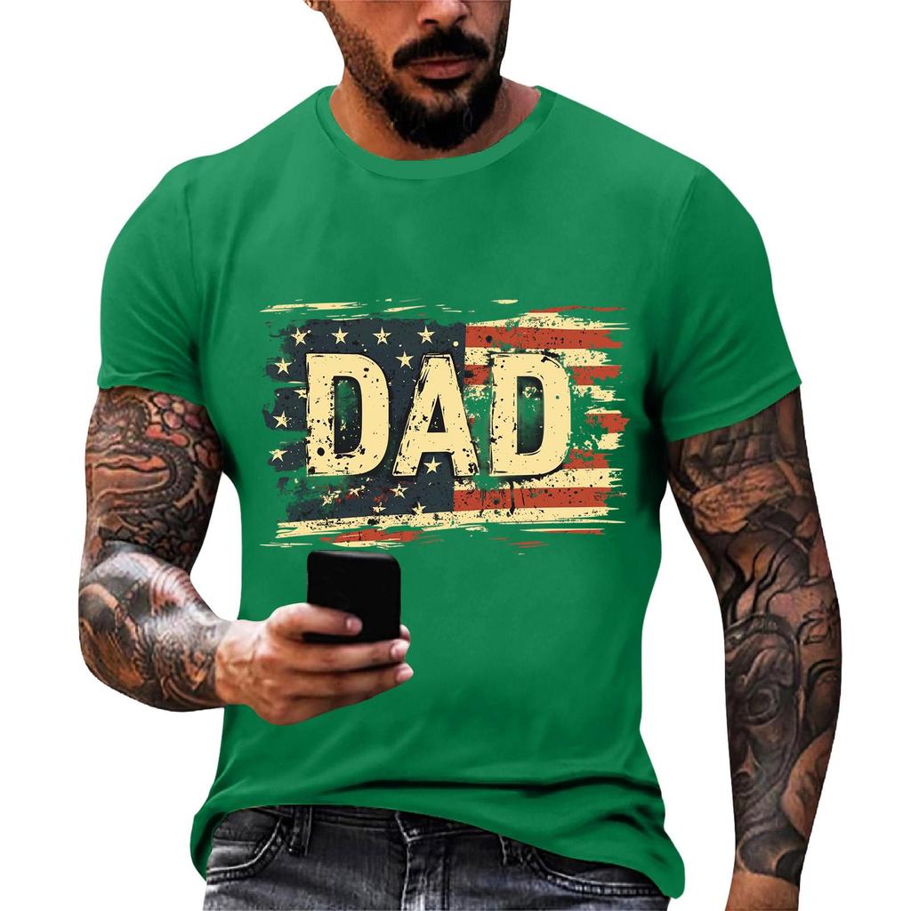 Men's Short Sleeve T Shirt Loose Fit Casual Daily Wear Patriotic Flag Print Dad Graphic Tee for Summer