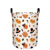 1pc Dokriy Large Round Laundry Basket with Turkey & Pumpkin Pie Print - Canvas Clothes Hamper Suitable For, Room, Seasonal Storage, Thanksgiving Decor