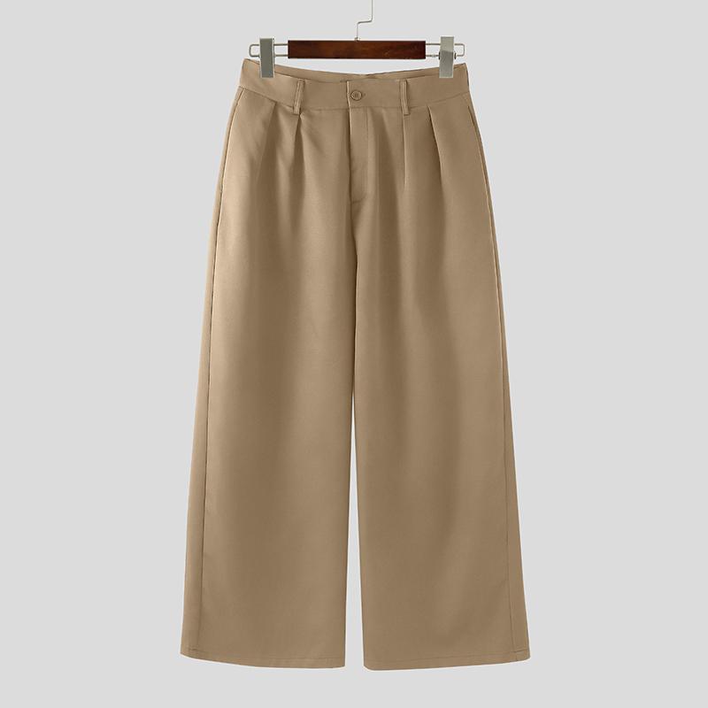 

INCERUN Men Casual Zip-up Waist Long Straight Pants Trousers Bottoming No Belt 5XL хаки