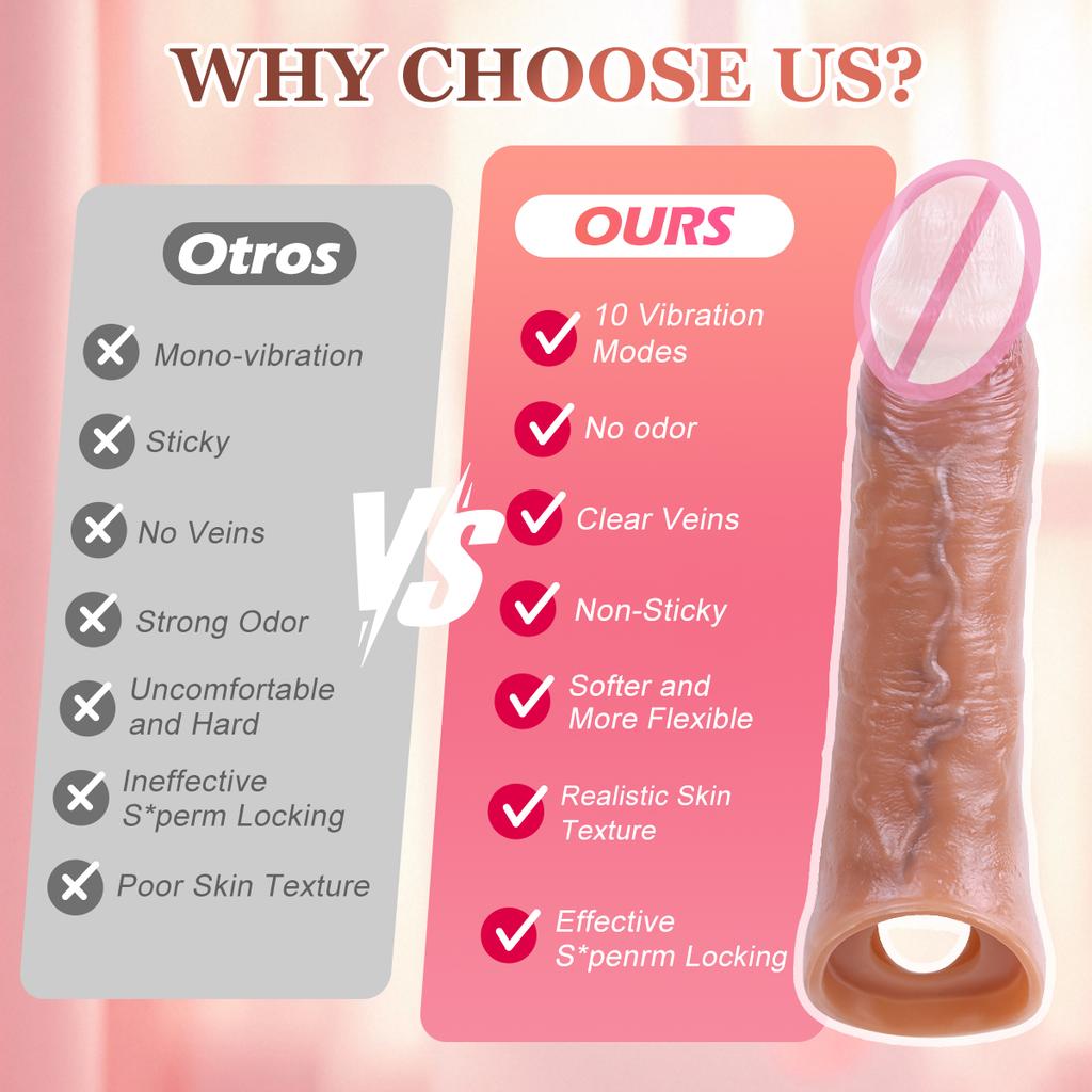 Male Wear Vibrator Penis Sleeve Realistic Penis Enlarger Thicken Cock Ring Sleeve Penis Extender Dildo Adult Sex Toys for Men