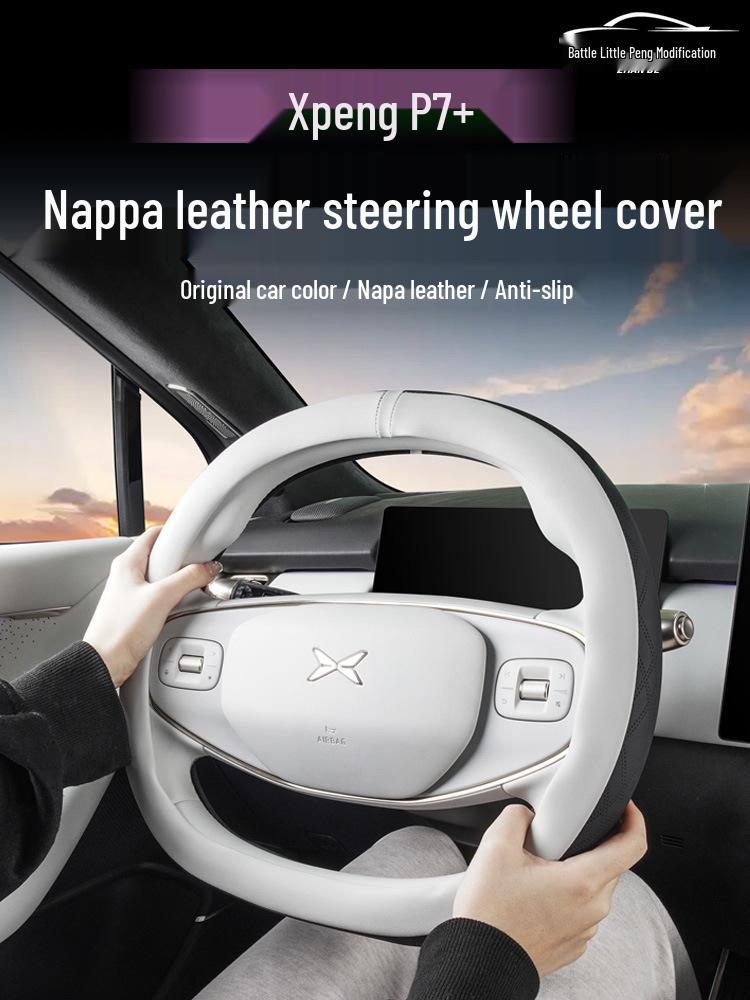 Nappa Leather Anti-Slip Steering Wheel Cover for Xiaopeng P7/P7 Plus - All-Season Car Accessory