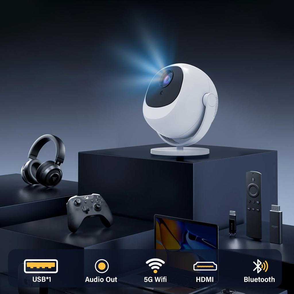 Salange P360 Mini Portable Home Projector 4k Cinema Android11 Wifi 6 Bt5.2 Auto Correction 360° Rotatable Outdoor Smart Beamer