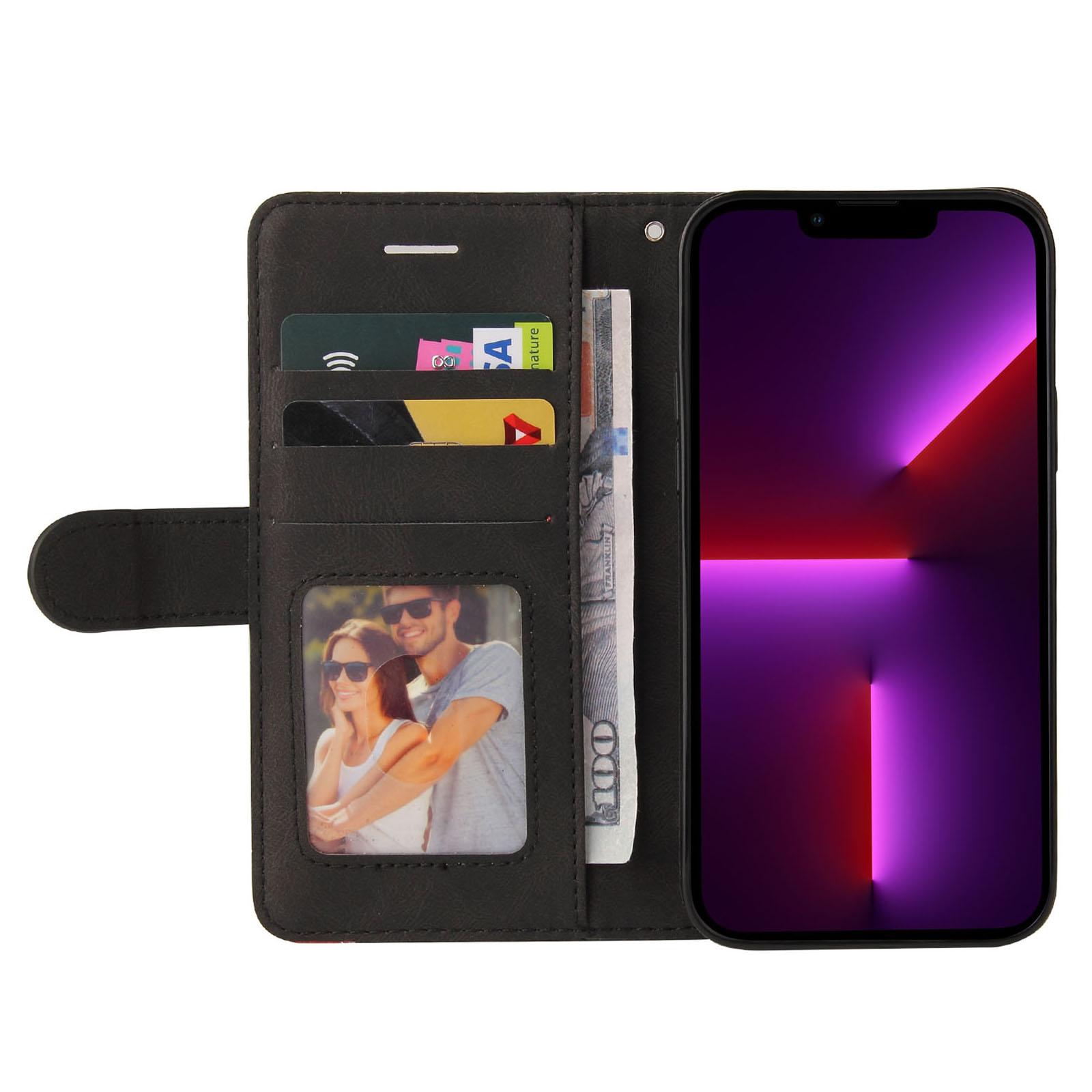 

For iPhone 14 Pro Leather Case Wallet Stand Color Splicing Phone Cover Black